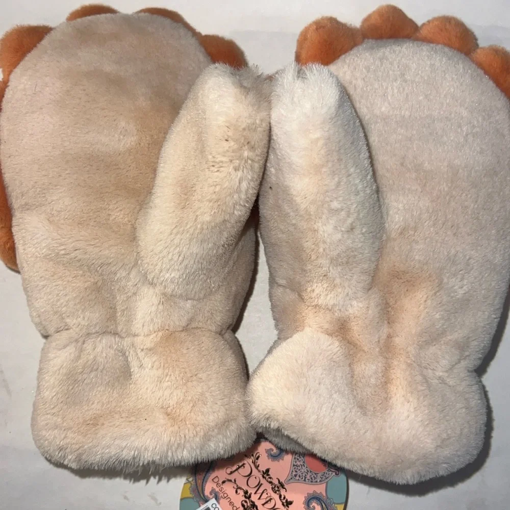 Powder UK bear paw fluffy mittens in super soft plush polyester / unisex - NWT